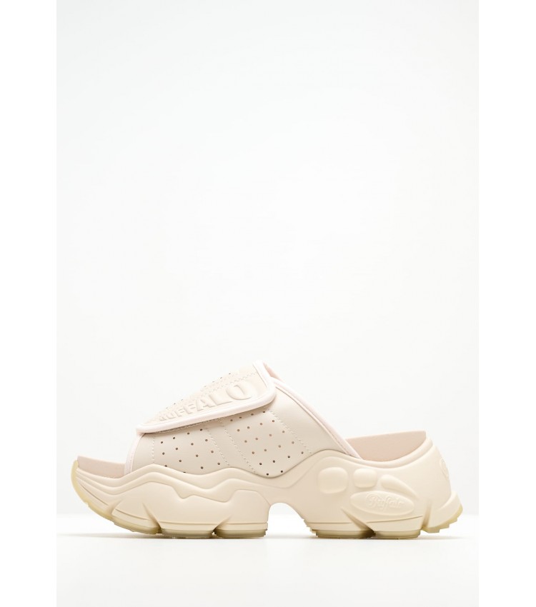 Women Platforms Low Binary.Pool Beige ECOleather Buffalo