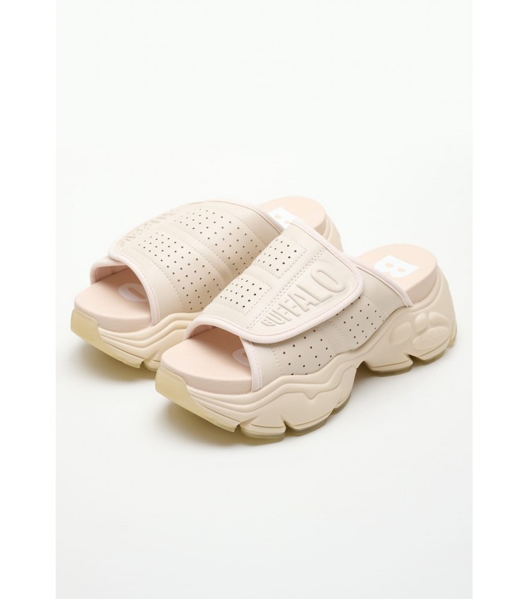 Women Platforms Low Binary.Pool Beige ECOleather Buffalo