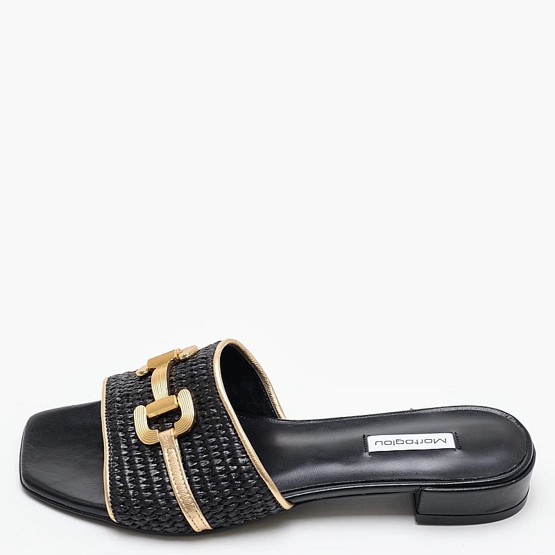Γυναικεία Flats Dalia Μαύρο Ψάθα Mortoglou