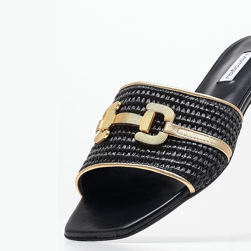 Γυναικεία Flats Dalia Μαύρο Ψάθα Mortoglou
