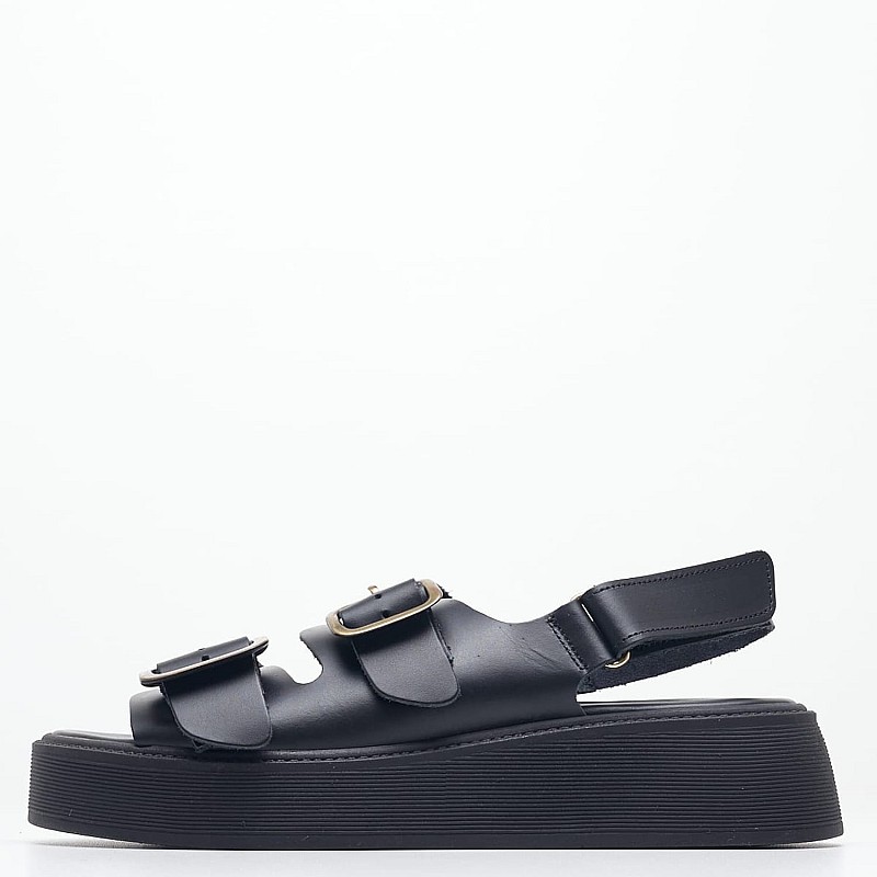 Women Platforms Low Nona Black Leather Mortoglou