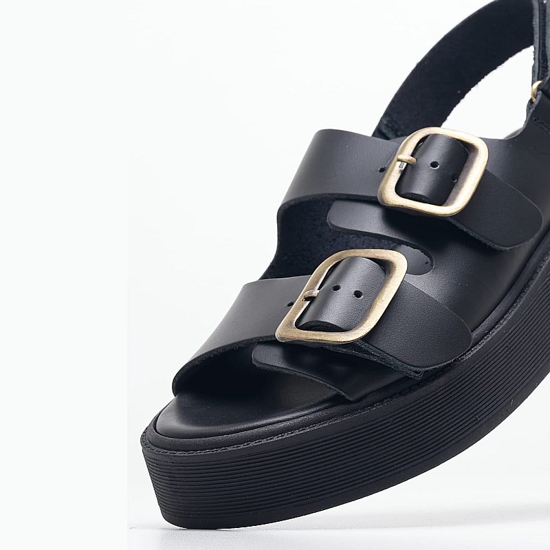 Women Platforms Low Nona Black Leather Mortoglou