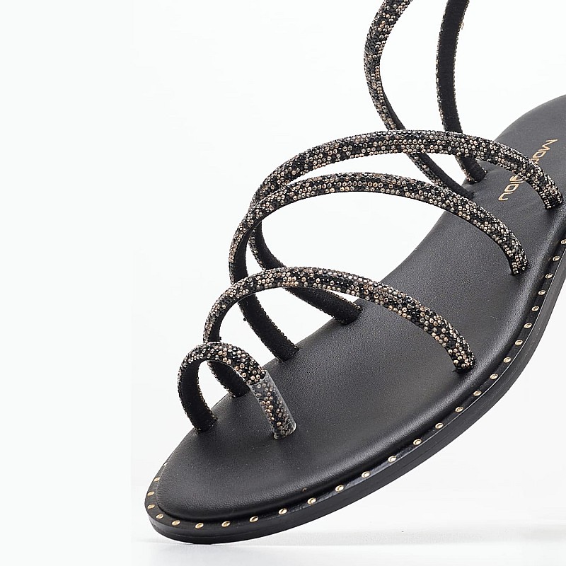 Women Flats Vennia Black Strass Mortoglou