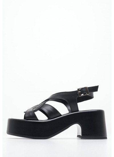 Women Sandals Low Ibiza.Lea Black Leather Kalogirou