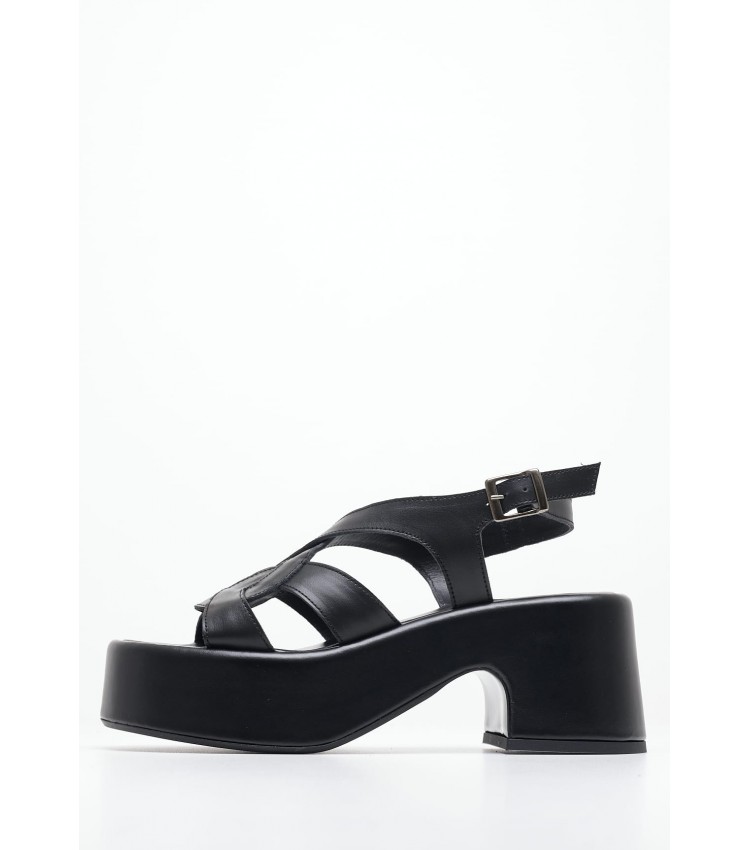 Women Sandals Low Ibiza.Lea Black Leather Kalogirou