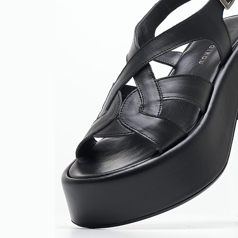 Women Sandals Ibiza.Lea Black Leather Kalogirou