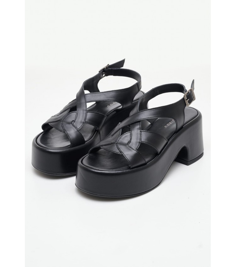 Women Sandals Low Ibiza.Lea Black Leather Kalogirou