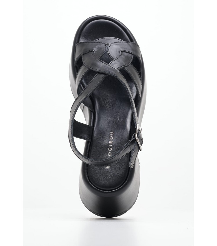 Women Sandals Low Ibiza.Lea Black Leather Kalogirou