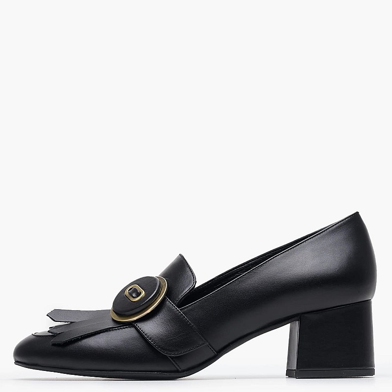 Women Moccasins S356 Black Leather Mortoglou