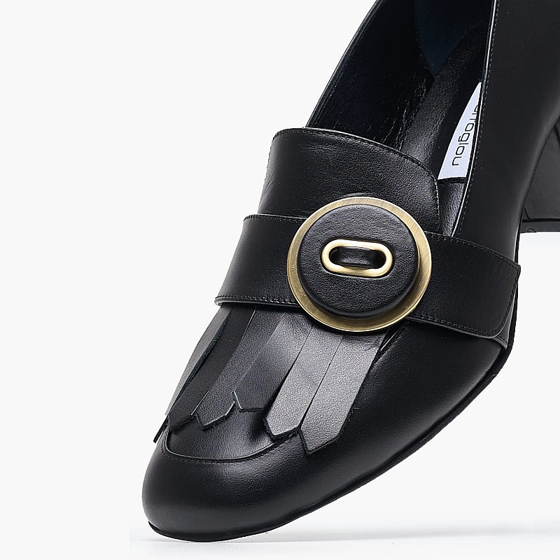 Women Moccasins S356 Black Leather Mortoglou