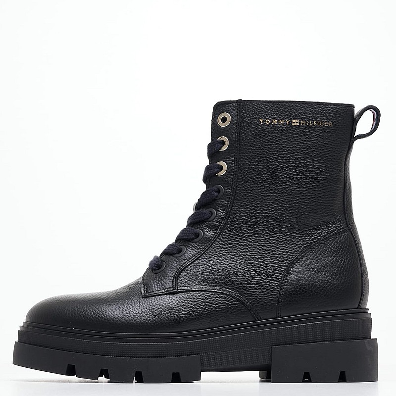 Women Boots Bicolor.Laceup Black Leather Tommy Hilfiger