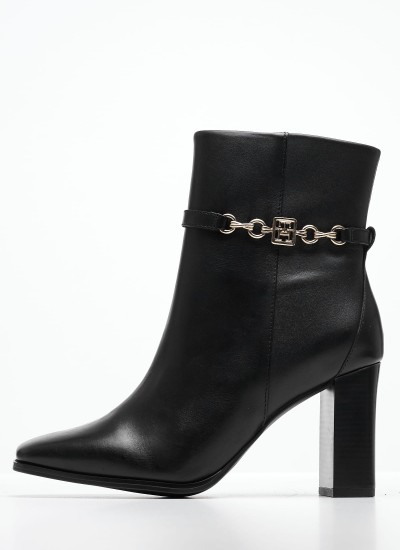 Γυναικεία Μποτάκια Chain.High Μαύρο Δέρμα Tommy Hilfiger