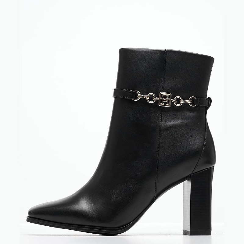 Γυναικεία Μποτάκια Chain.High Μαύρο Δέρμα Tommy Hilfiger