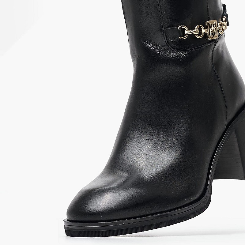 Women Boots Chain.Longboot Black Leather Tommy Hilfiger