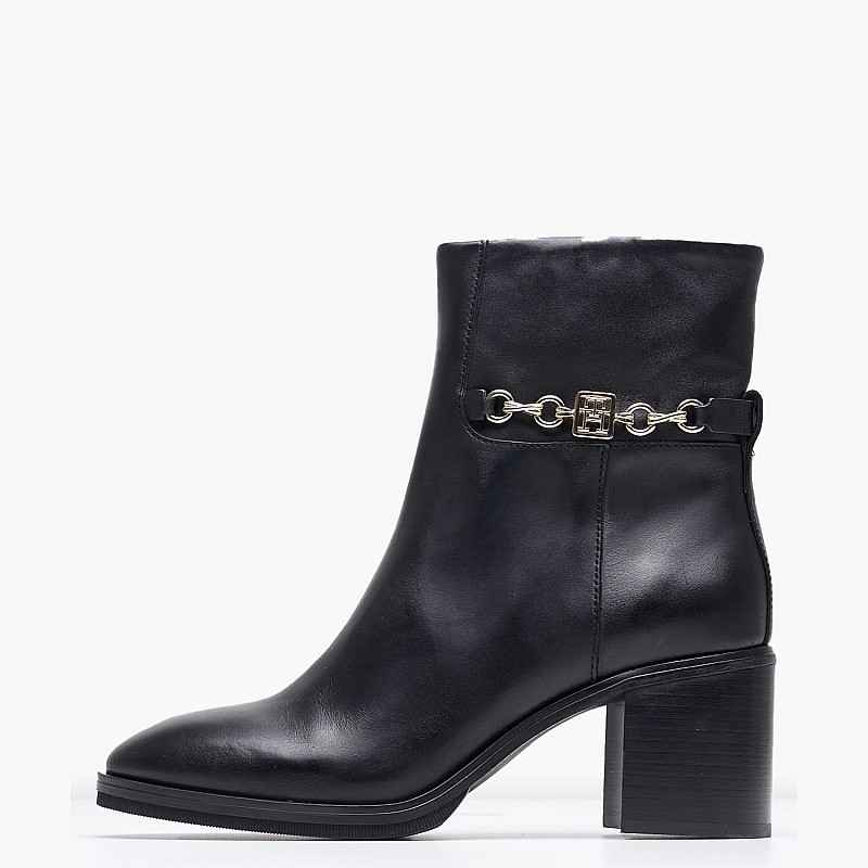 Women Boots Chain.Midbootie Black Leather Tommy Hilfiger