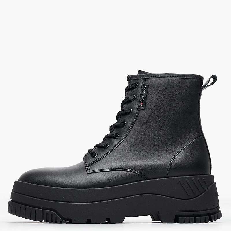 Γυναικεία Μποτάκια Flatform.Boot Μαύρο Δέρμα Tommy Hilfiger