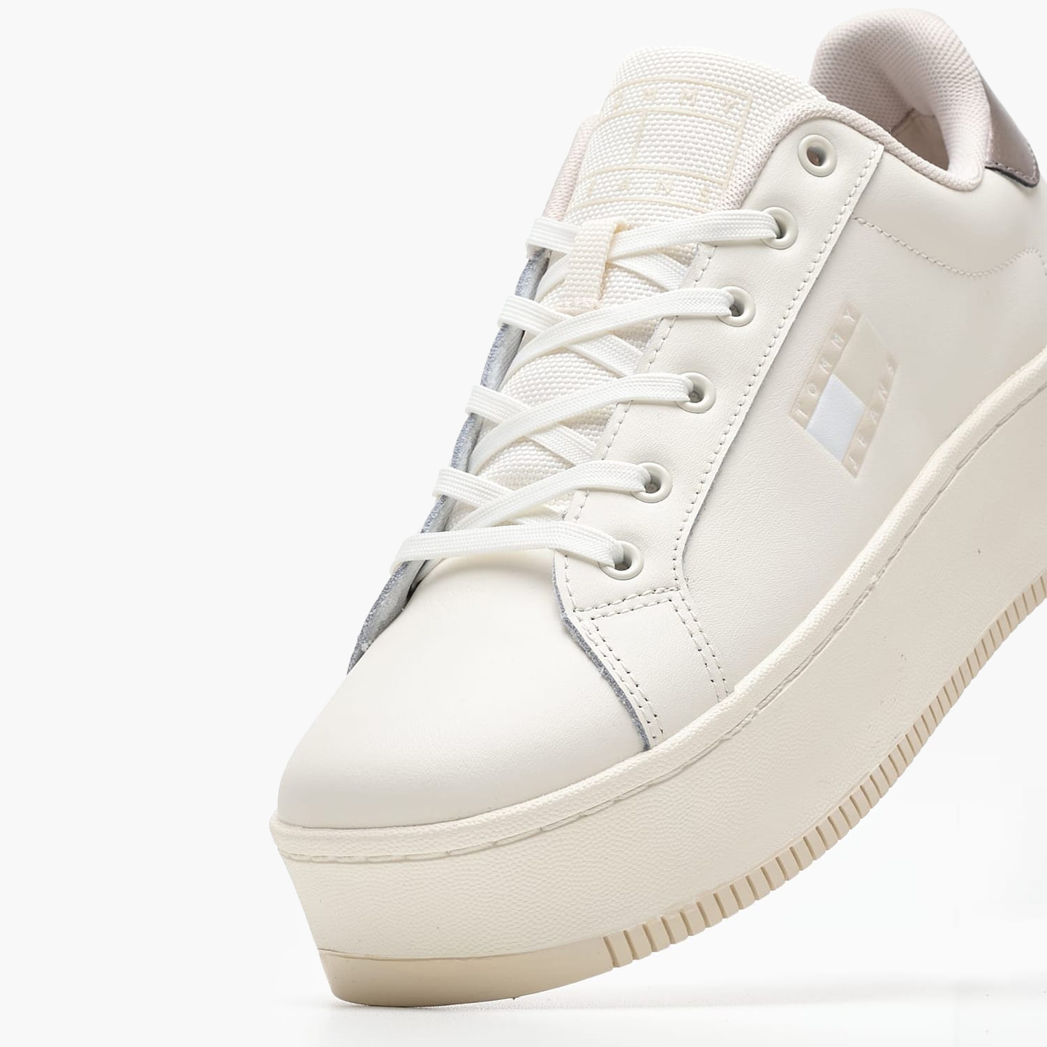 Γυναικεία Παπούτσια Casual Flatform.Metallic Μπεζ Δέρμα Tommy Hilfiger