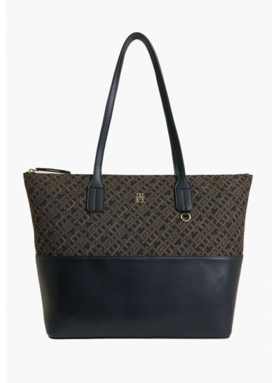 Γυναικείες Τσάντες Jacquard.Tote Μαύρο ECOleather-Ύφασμα Tommy Hilfiger