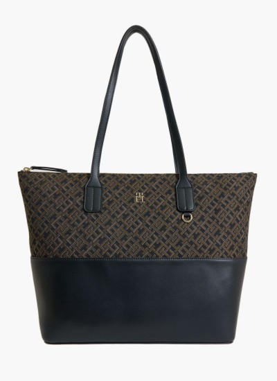 Γυναικείες Τσάντες Jacquard.Tote Μαύρο ECOleather-Ύφασμα Tommy Hilfiger