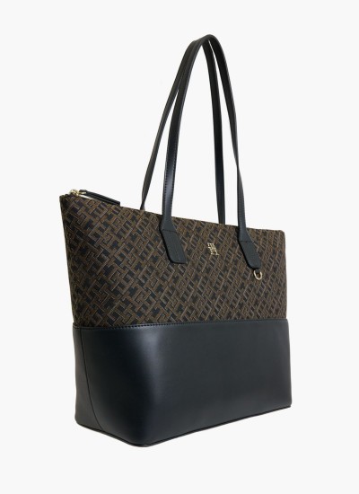 Γυναικείες Τσάντες Jacquard.Tote Μαύρο ECOleather-Ύφασμα Tommy Hilfiger
