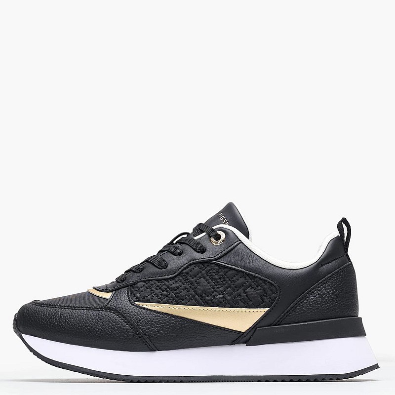 Γυναικεία Παπούτσια Casual Monogram.Runner Μαύρο Δέρμα-Ύφασμα Tommy Hilfiger
