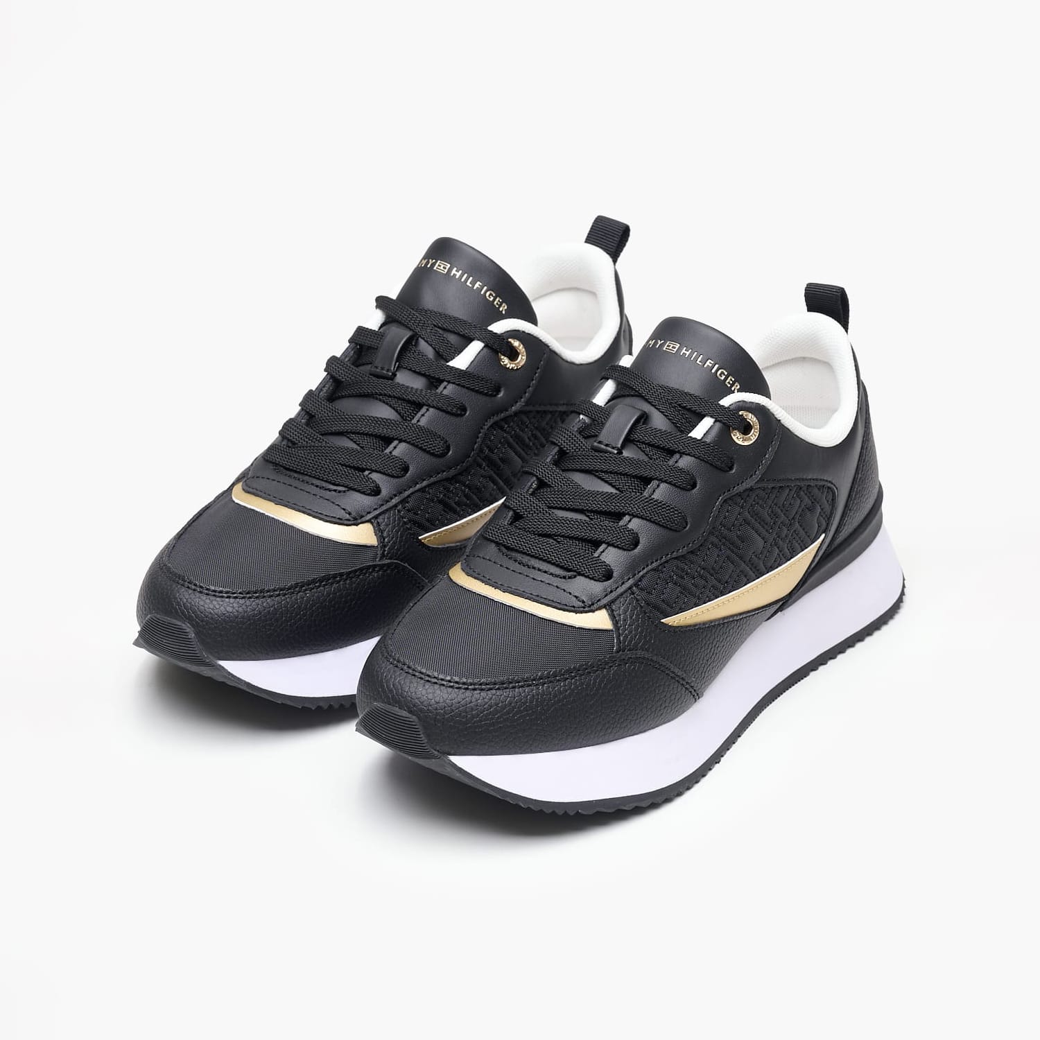 Γυναικεία Παπούτσια Casual Monogram.Runner Μαύρο Δέρμα-Ύφασμα Tommy Hilfiger