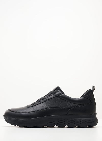 Ανδρικά Παπούτσια Casual Spherica.Tumbled Μαύρο Δέρμα Geox