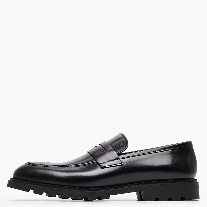 Ανδρικά Μοκασίνια A7575 Μαύρο Δέρμα Boss shoes