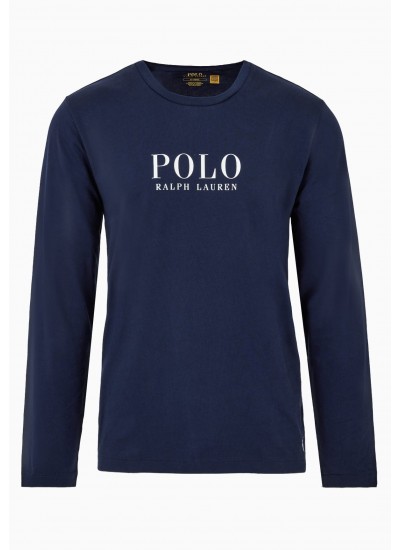 Ανδρικές Μπλούζες Ls.Crew.Top Σκούρο Μπλε Βαμβάκι Ralph Lauren