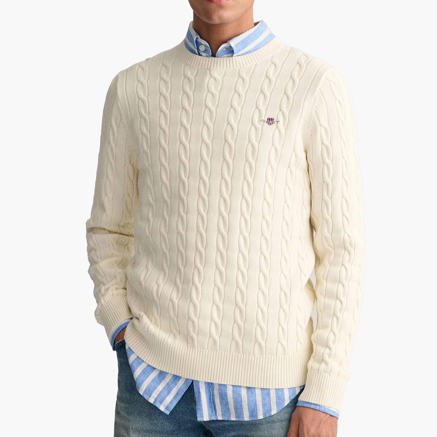 Men T-Shirts Cab.Neck Beige Cotton GANT