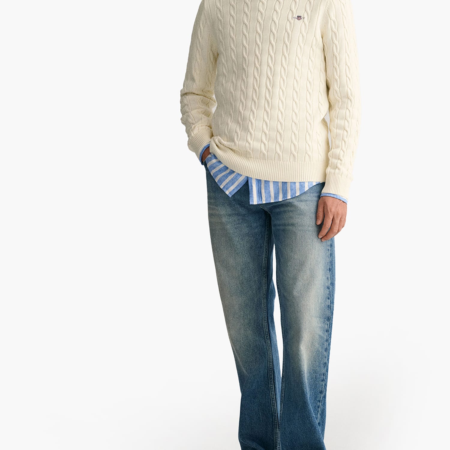 Men T-Shirts Cab.Neck Beige Cotton GANT