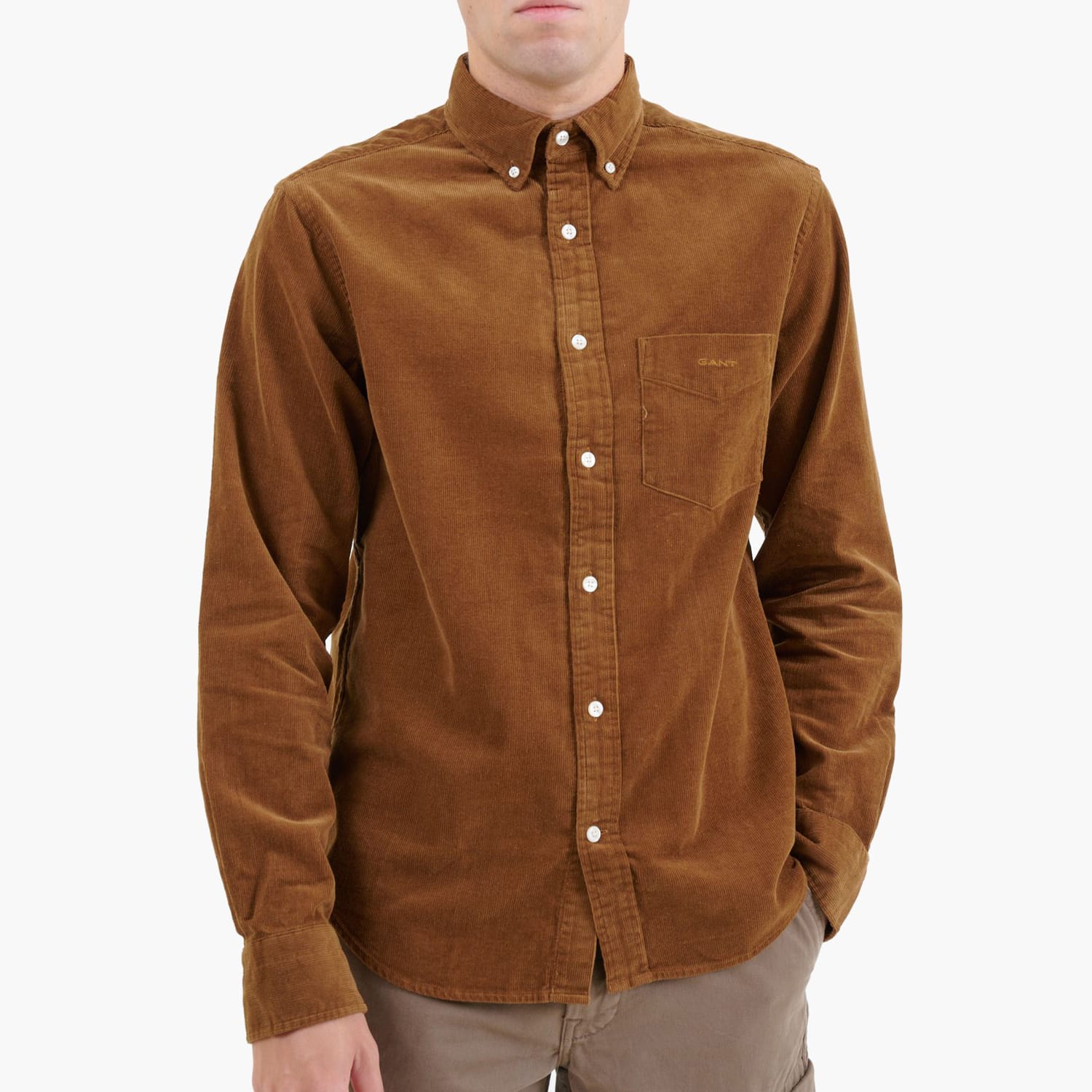 Men Shirts Cord.Shirt.2 Brown Cotton GANT