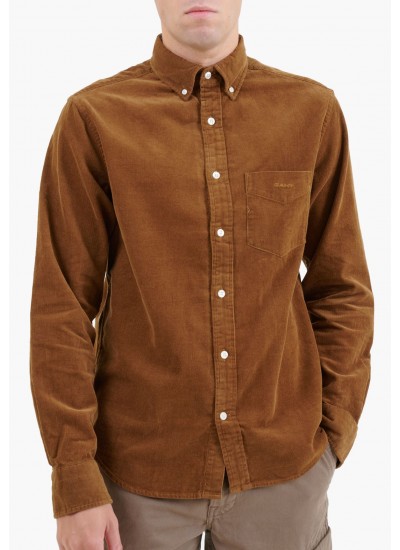 Ανδρικά Πουκάμισα Cord.Shirt.2 Καφέ Βαμβάκι GANT