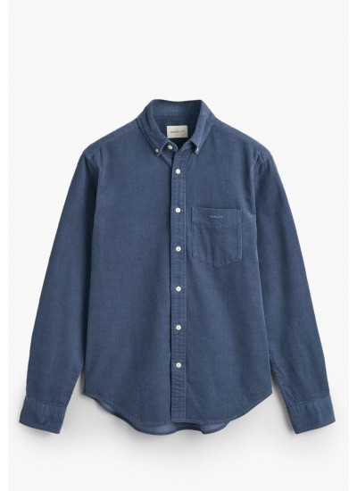 Men Shirts Cord.Shirt Blue Cotton GANT