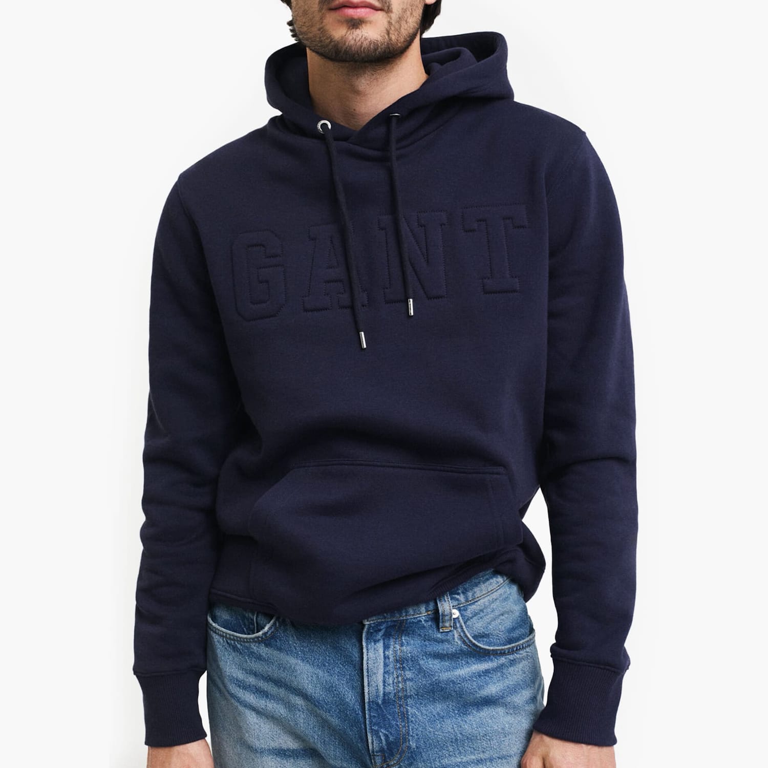 Ανδρικά Φούτερ Embossed.Hoodie Σκούρο Μπλε Βαμβάκι GANT
