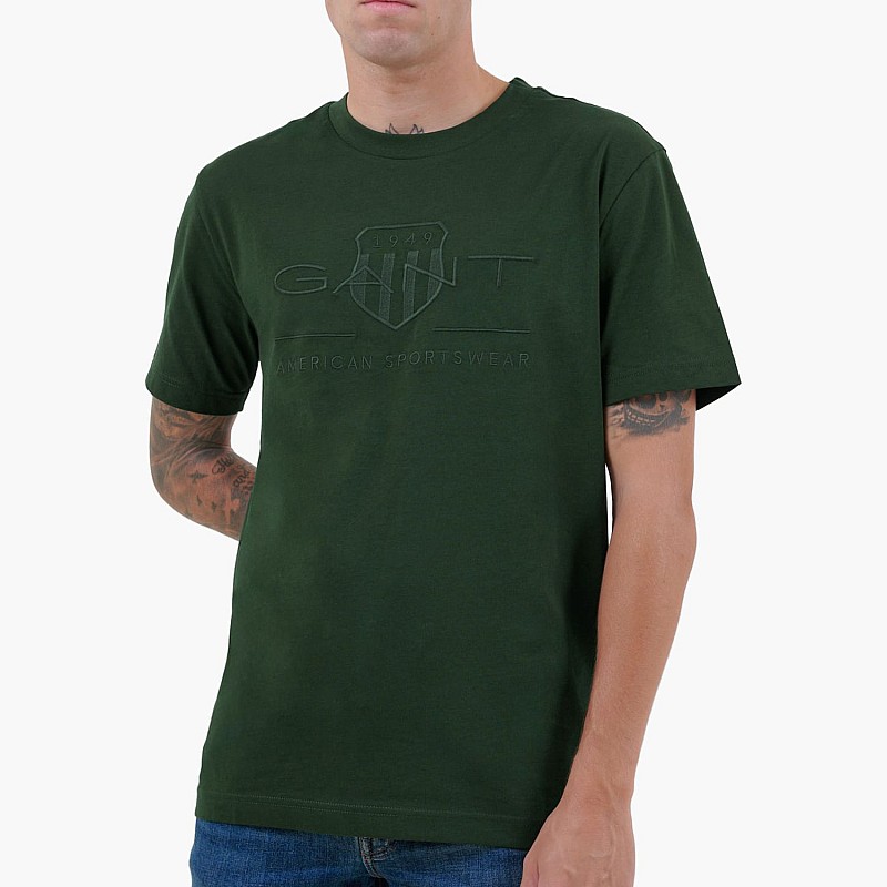 Men T-Shirts Tonal.Shield Green Cotton GANT