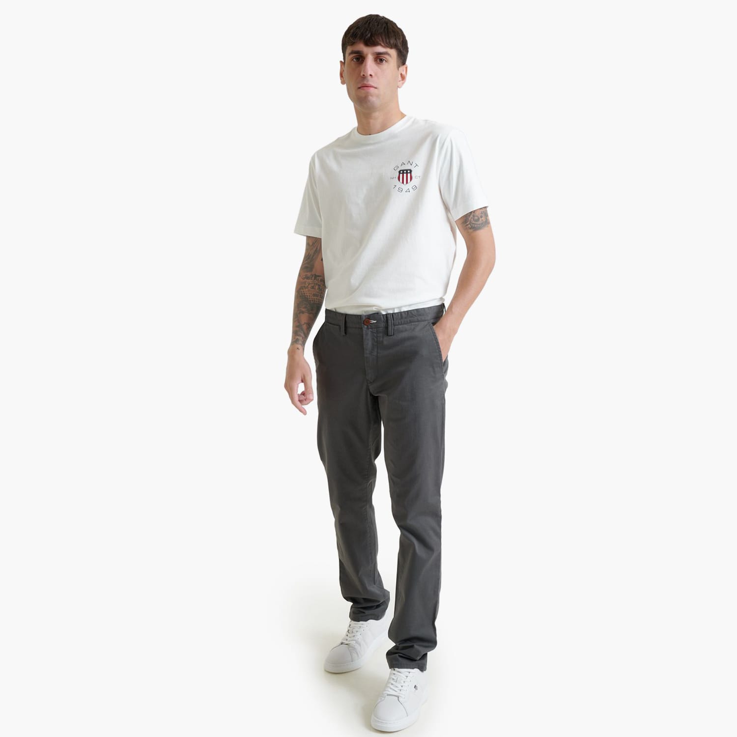 Ανδρικά Παντελόνια Twill.Chino Γκρι Βαμβάκι GANT Ανδρικά Παντελόνια Twill.Chino Γκρι Βαμβάκι GANT