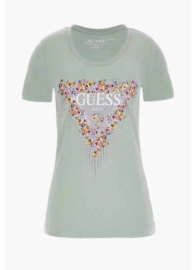 Γυναικείες Μπλούζες - Τοπ Bouquet.Triangle Πράσινο Βαμβάκι Guess