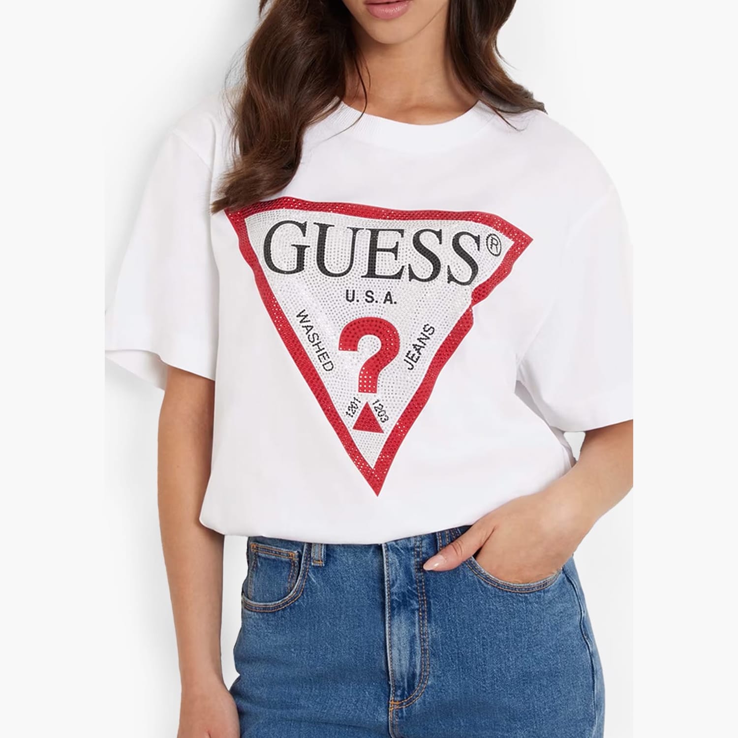 Γυναικείες Μπλούζες - Τοπ Shiny.Triangle Άσπρο Βαμβάκι Guess