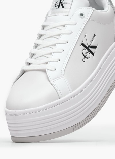 Women Casual Shoes Bold.Flat.Low White Leather Calvin Klein