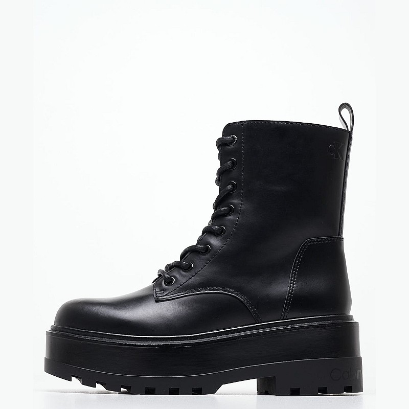 Γυναικεία Μποτάκια Flatform.Laceup Μαύρο Δέρμα Calvin Klein