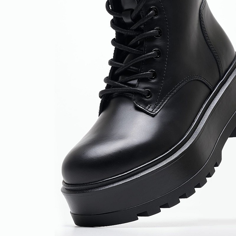 Γυναικεία Μποτάκια Flatform.Laceup Μαύρο Δέρμα Calvin Klein