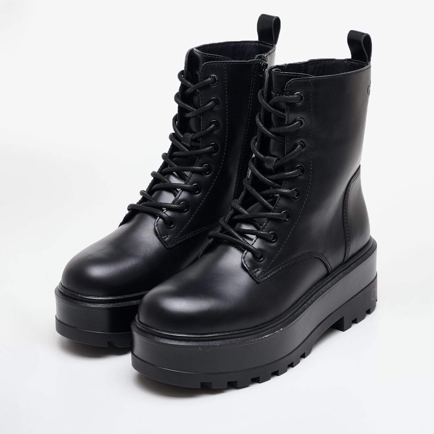 Γυναικεία Μποτάκια Flatform.Laceup Μαύρο Δέρμα Calvin Klein Γυναικεία Μποτάκια Flatform.Laceup Μαύρο Δέρμα Calvin Klein