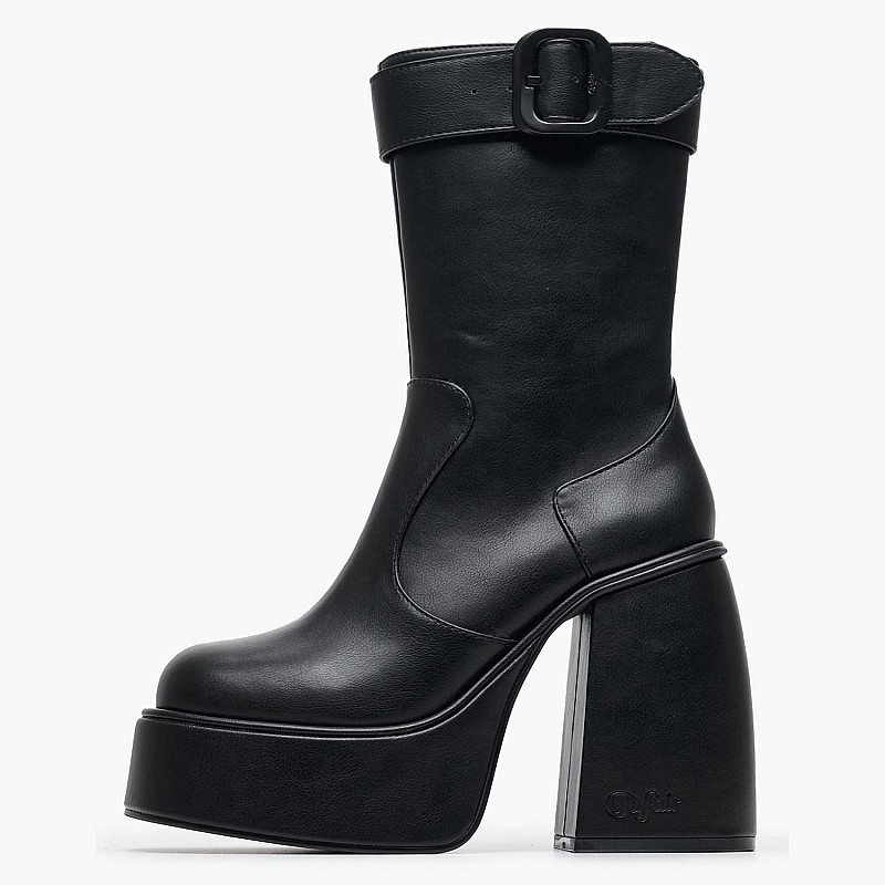 Women Boots Buckle.Bootie Black ECOleather Buffalo