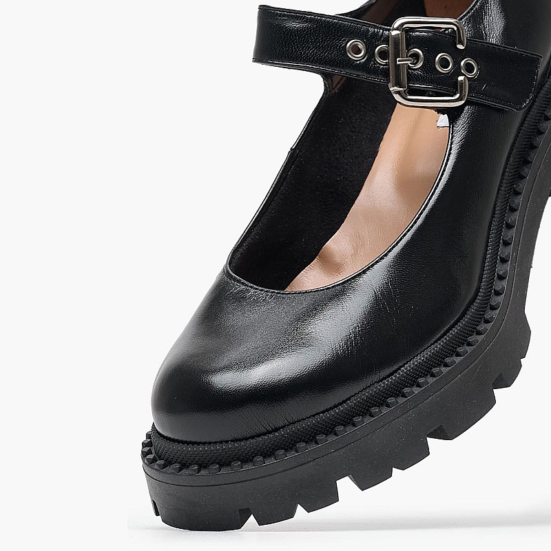 Women Moccasins Mary.Janes Black Leather Mortoglou