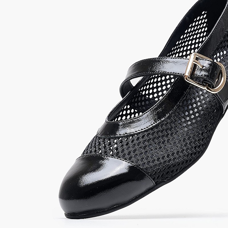 Women Balerinas Pixie Black Patent Leather Mortoglou
