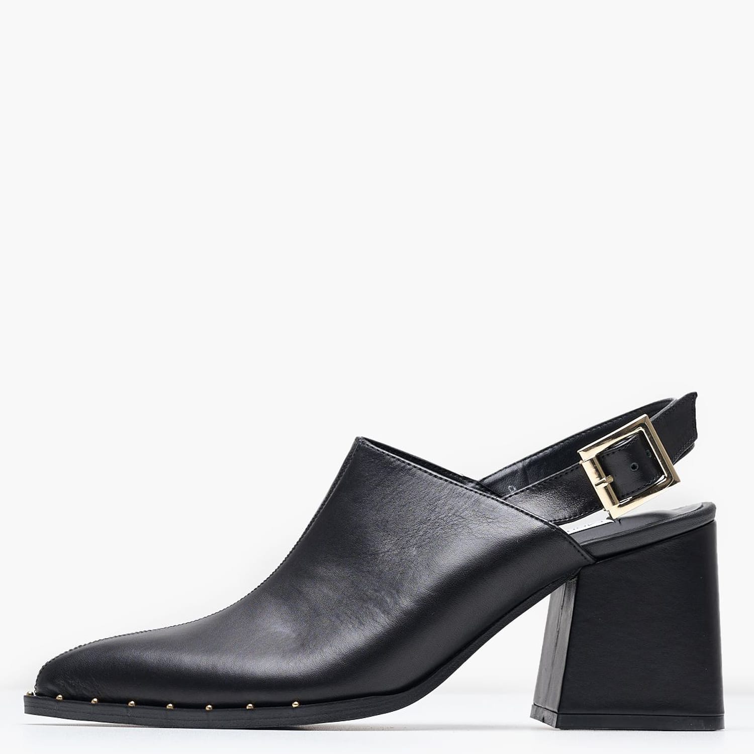 Women Mules Violet Black Leather Mortoglou