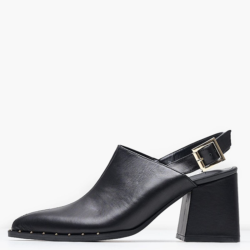 Women Mules Violet Black Leather Mortoglou