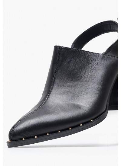 Women Mules Violet Black Leather Mortoglou