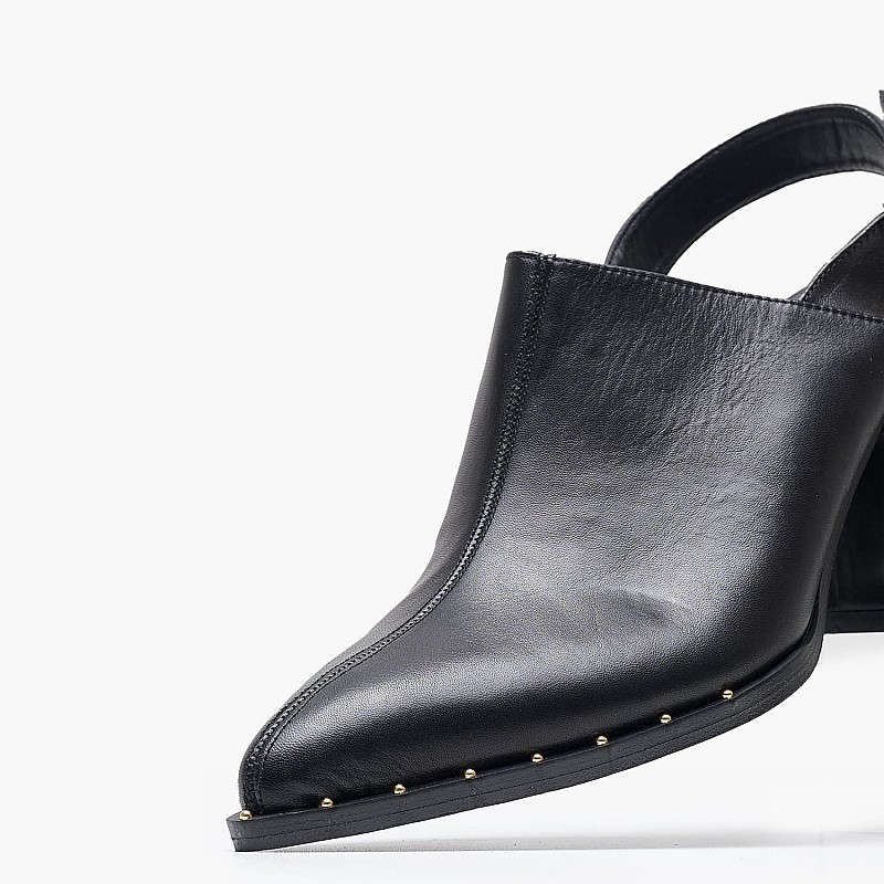 Women Mules Violet Black Leather Mortoglou